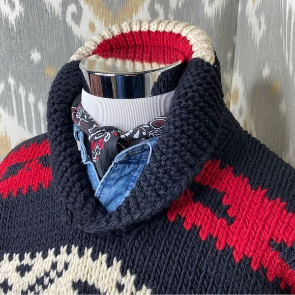 Polo Ralph Lauren Vintage Southwestern Style Handknit Wool Shawl Collar Sweater - Picture 12 of 16